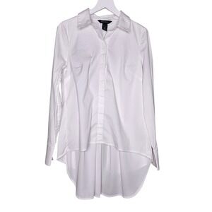 White House Black Market White High Low Button Up Blouse Work Tailored Classic 0